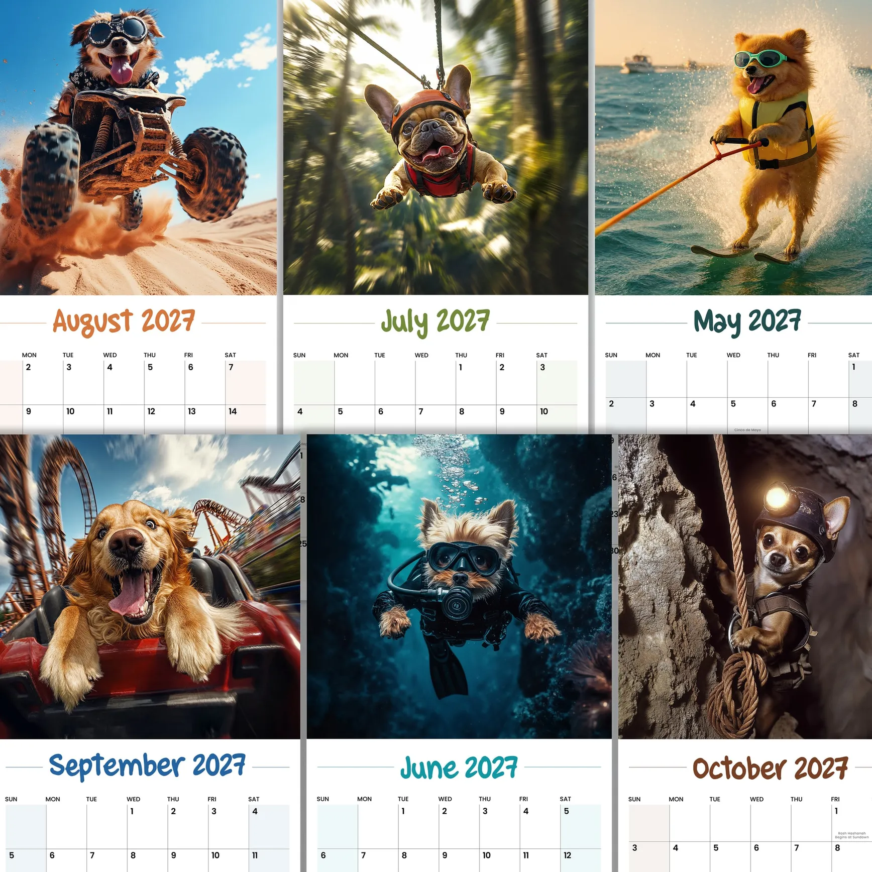 Six month pages of daredevil dogs in extreme sports from the 2027 wall calendar